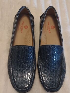 New Marc Joseph New York Womens 8.5 Blue Leather Loafers Snake Driving Moccasins